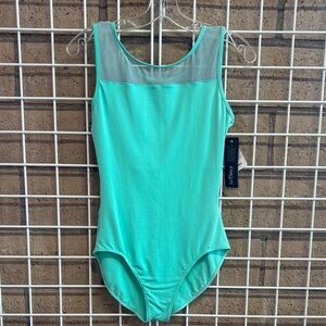 Sodanca- mint green leotard with mesh detail. Has cute diamond cut out on back.